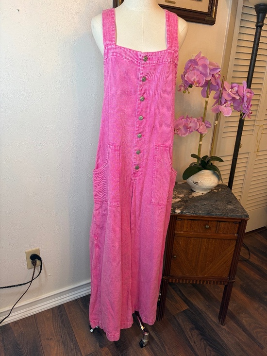 Peach Love California Pants - Peach Love California Pink Denim Wide Leg Overalls Size Large